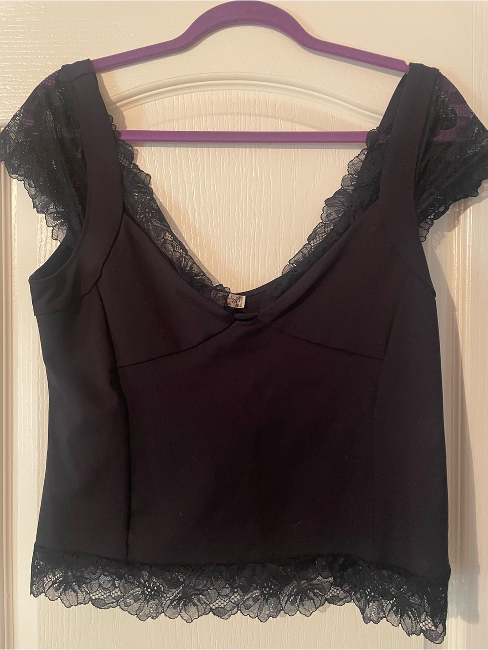 Free People Black Lace Trim V‑Neck Tank Top